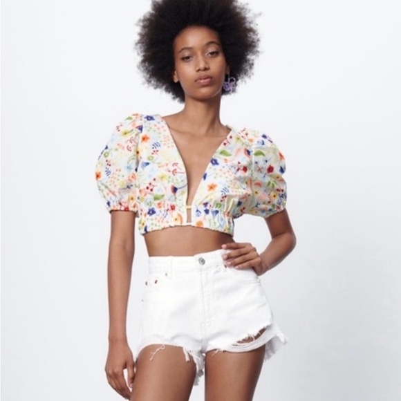 Zara Tops - Zara Embroidered Crop Top Size S